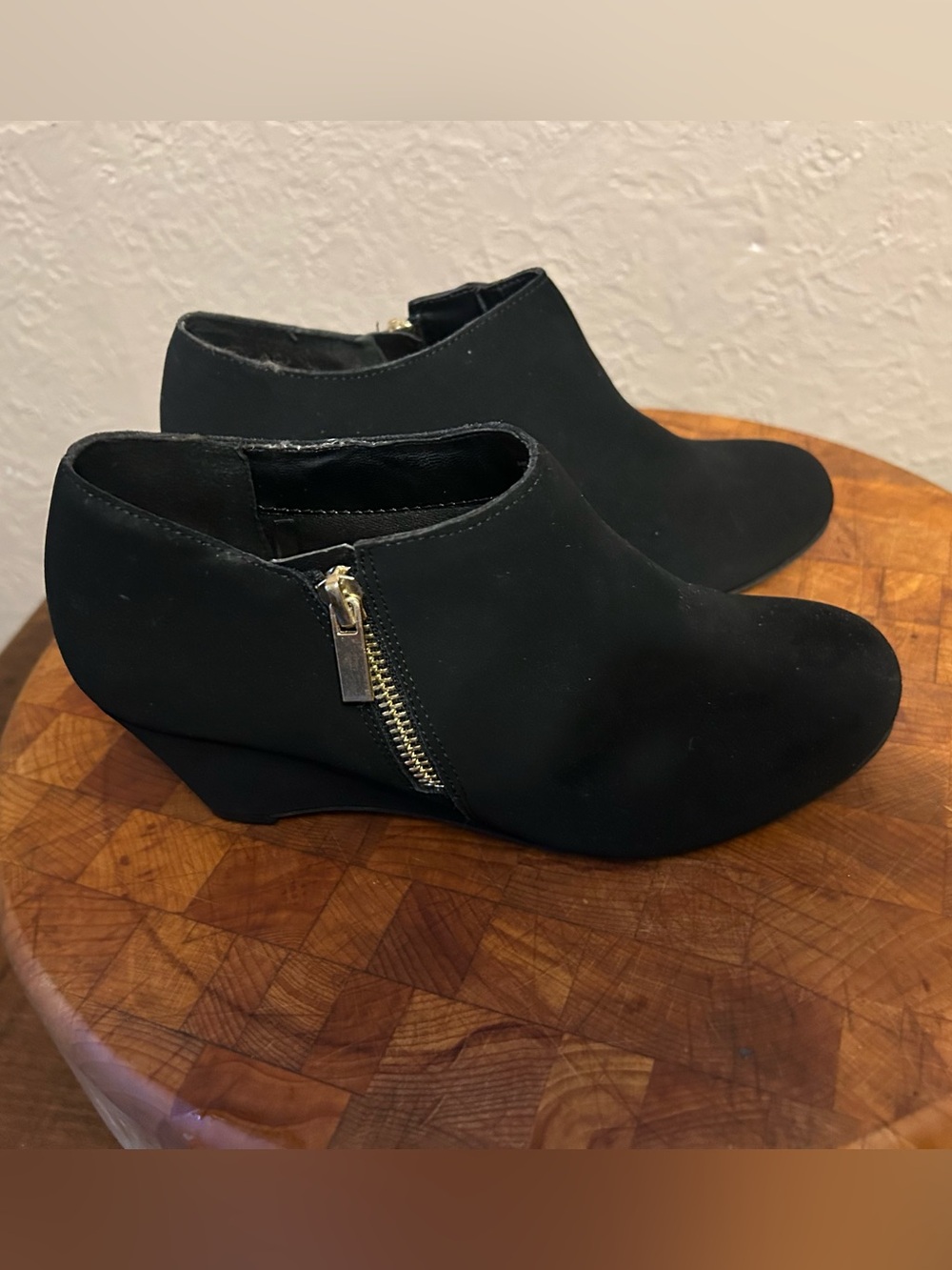 Women’s Black Wedge Ankle Booties with Side Zip
